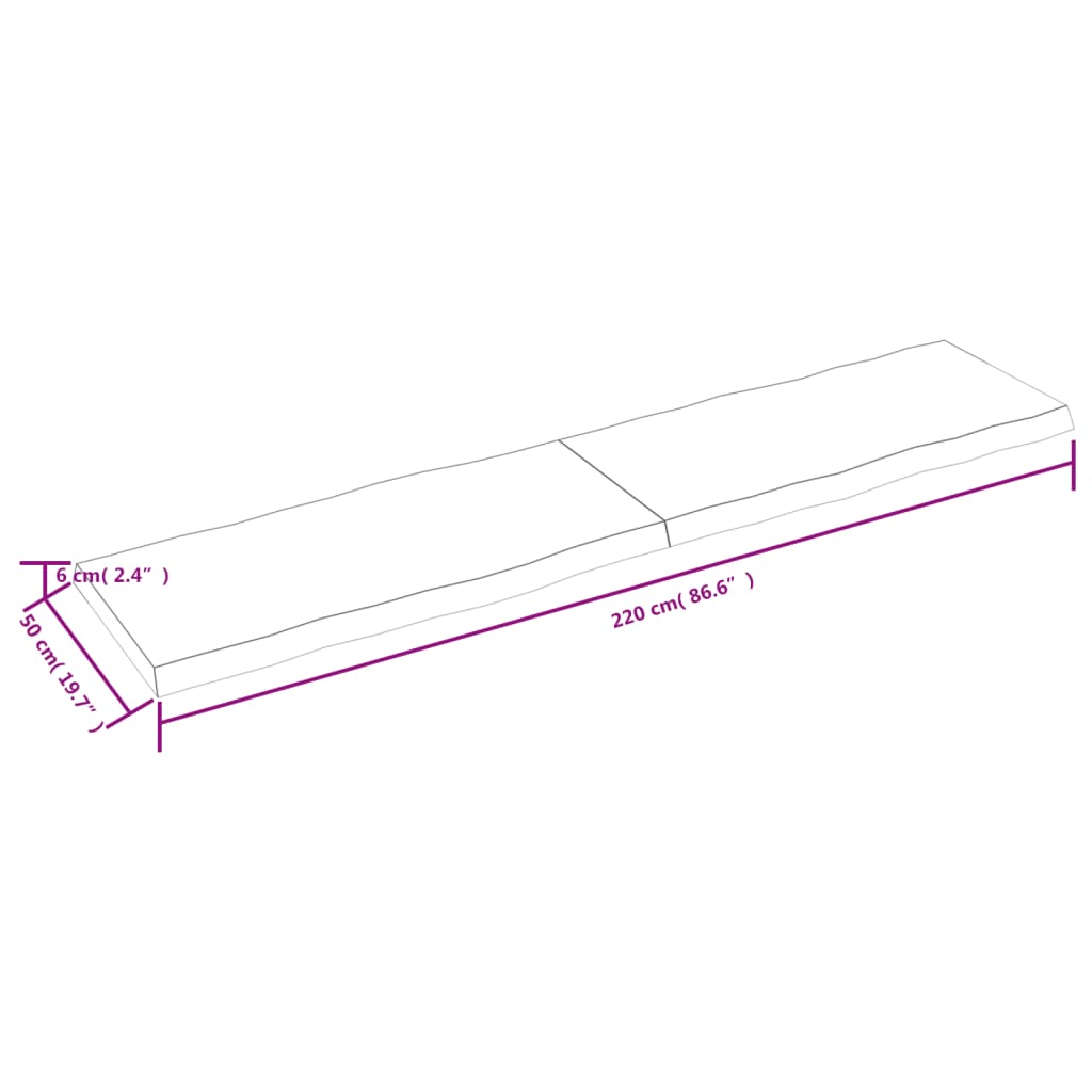 vidaXL Mizna plošča sv. rjava 220x50x(2-6)cm obdelana trdna hrastovina