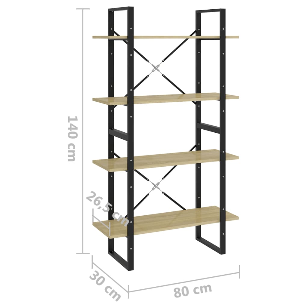 vidaXL Knjižna omara 4-nadstropna sonoma hrast 80x30x140 cm iverna pl.