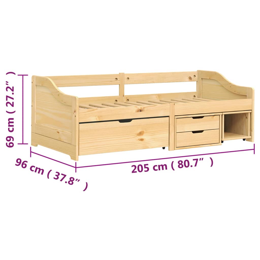 vidaXL Dnevna postelja z 3 predaloma IRUN 90x200cm trdna borovina