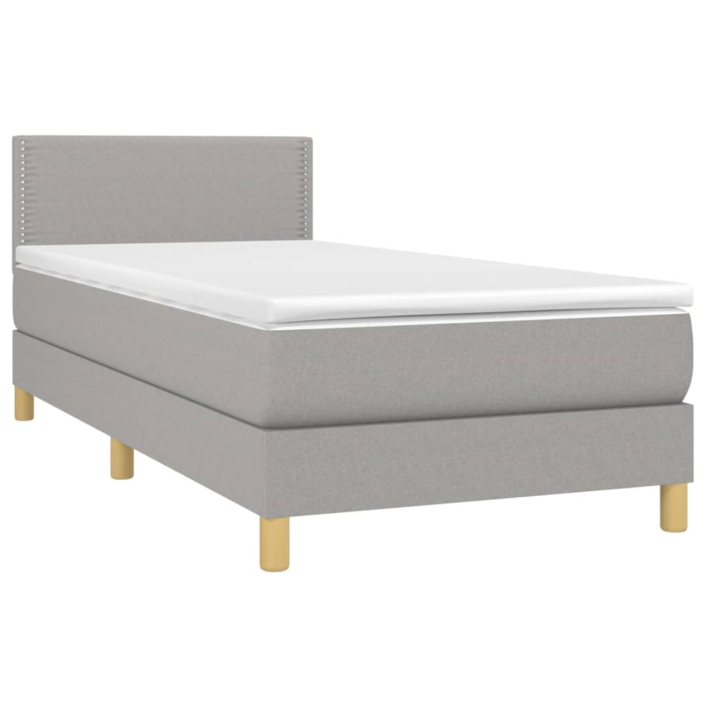 vidaXL Box spring postelja z vzmetnico svetlo siva 90x200 cm blago