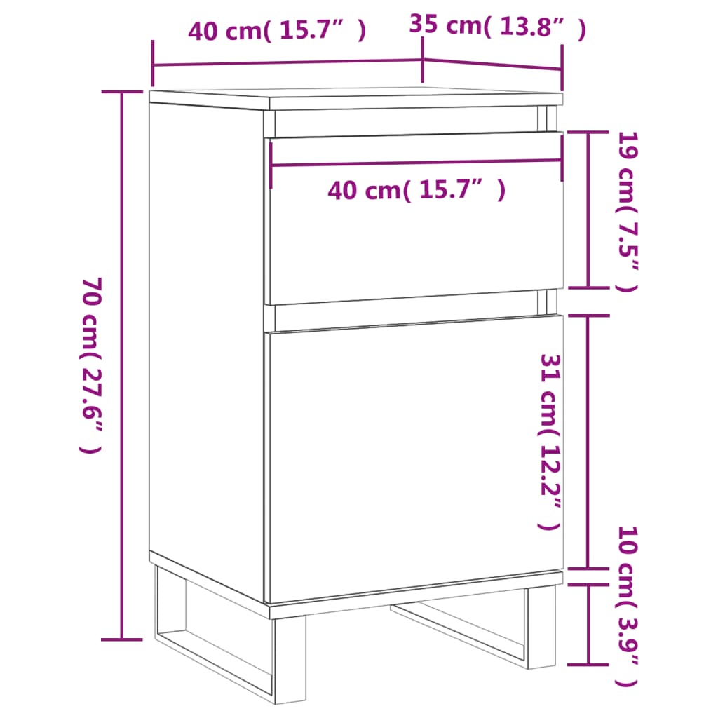 vidaXL Komoda 2 kosa siva sonoma 40x35x70 cm inženirski les