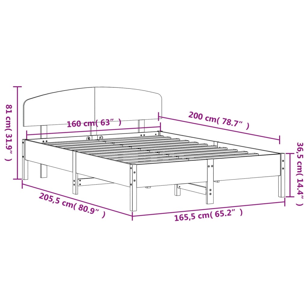 vidaXL Posteljni okvir brez vzmetnice voščeno rjav 160x200 cm borovina