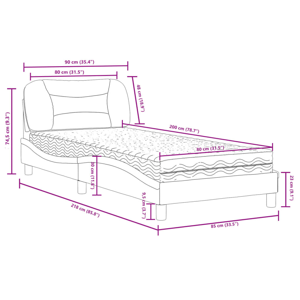 vidaXL Postelja z vzmetnico črna in bela 80x200 cm umetno usnje