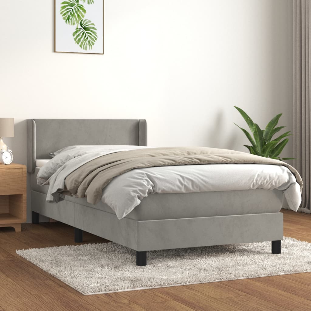 vidaXL Box spring postelja z vzmetnico svetlo siva 90x200 cm žamet