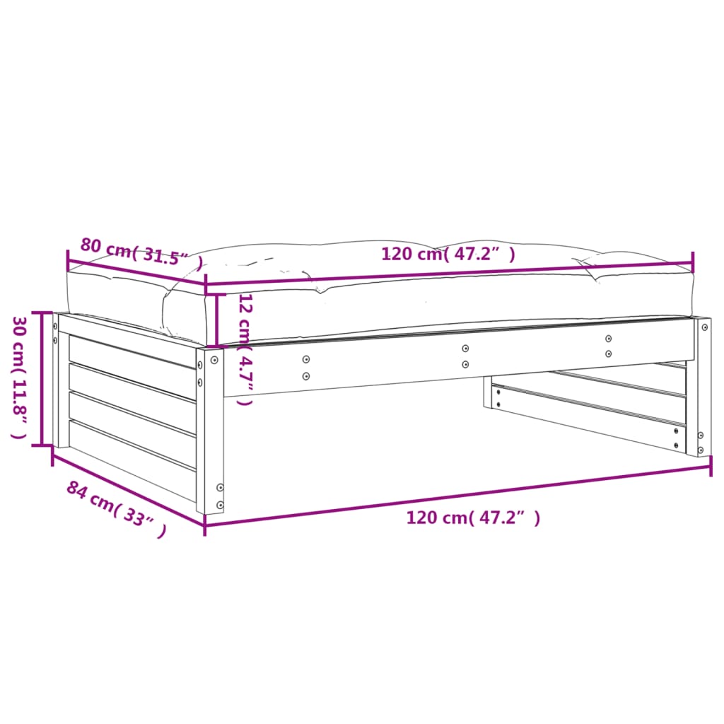 vidaXL Vrtni stolček za noge siv 120x80 cm trdna borovina