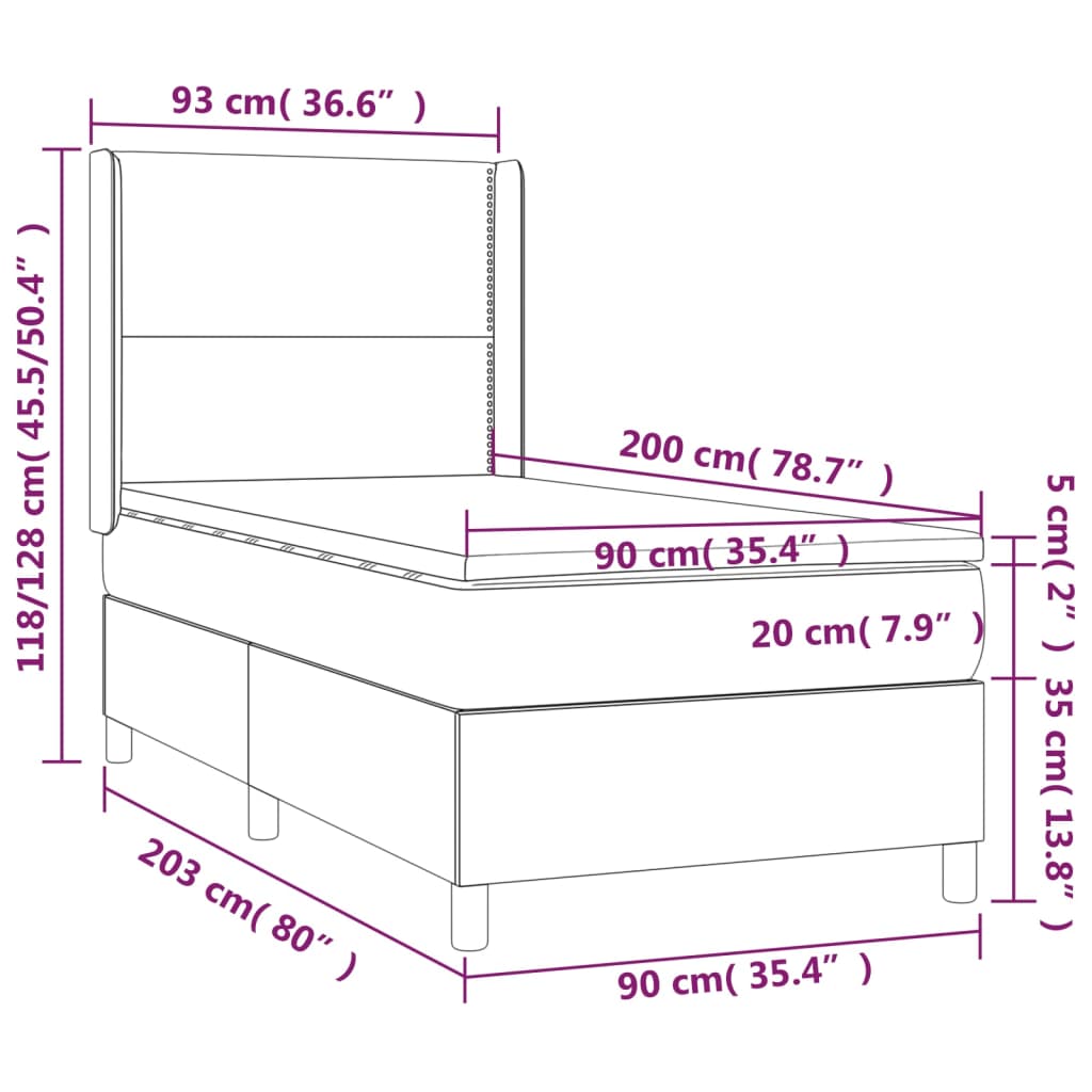 vidaXL Box spring postelja z vzmetnico svetlo siva 90x200 cm žamet