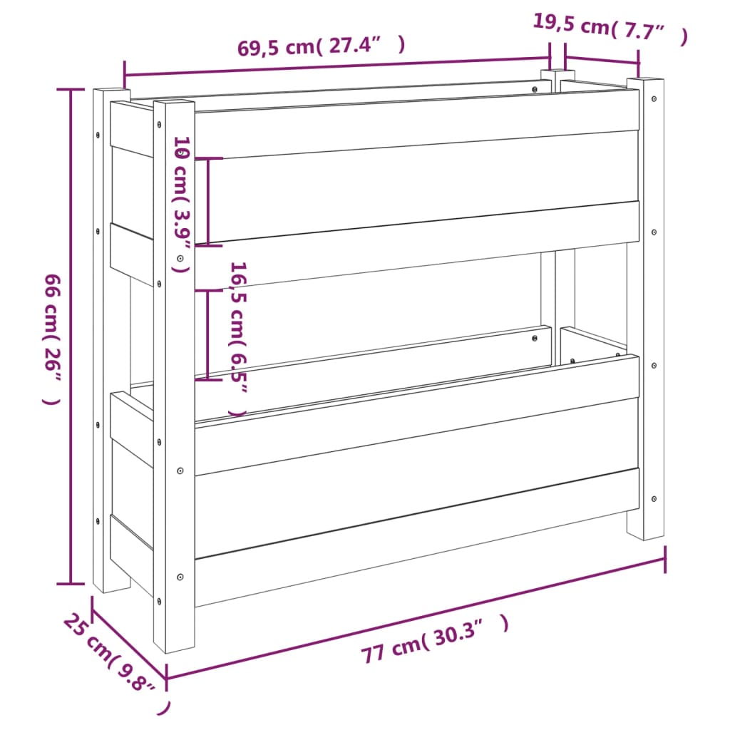 vidaXL Visoka greda črna 77x25x66 cm trdna borovina