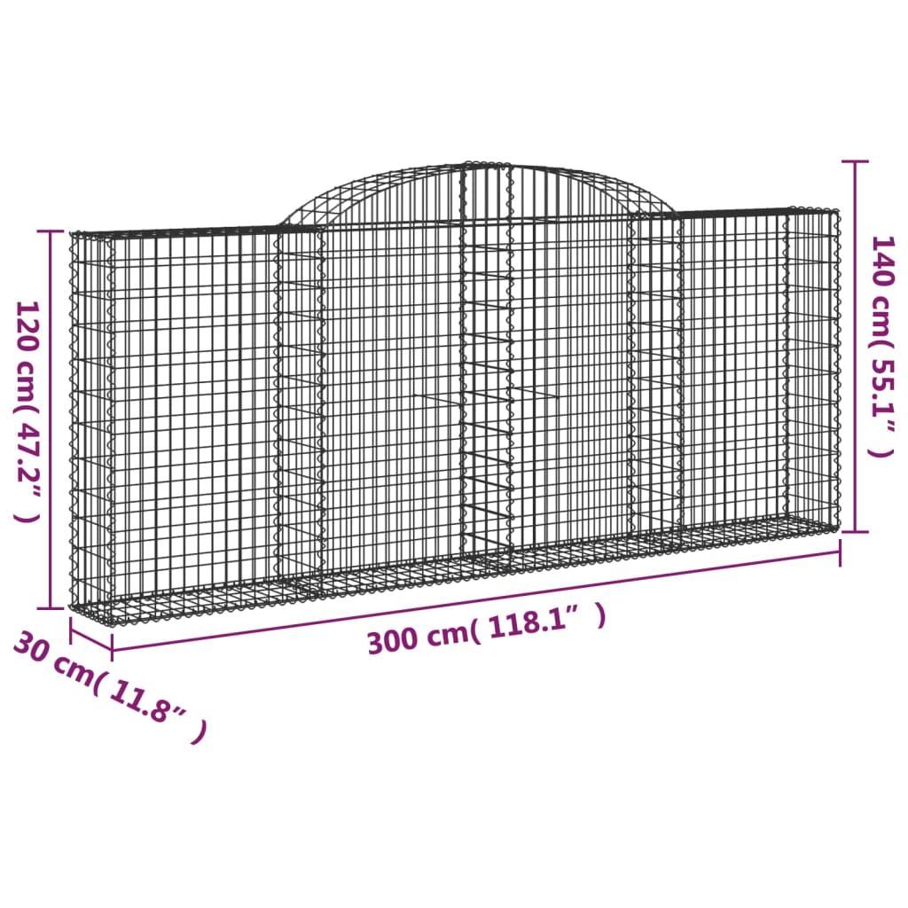 vidaXL Obokana gabionska košara 25 kos 300x30x120/140cm cinkano železo