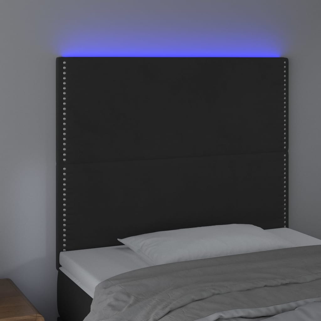 vidaXL LED posteljno vzglavje črno 100x5x118/128 cm žamet