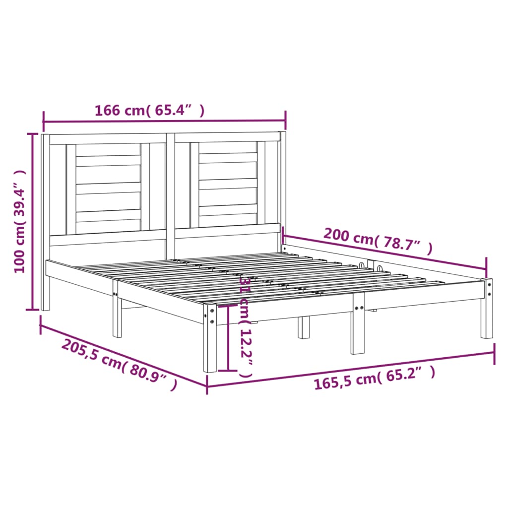 vidaXL Posteljni okvir brez vzmetnice bel 160x200 cm trdna borovina