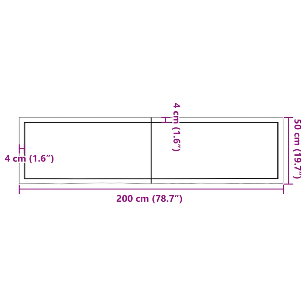 vidaXL Kopalniški pult 200x50x(2-4) cm neobdelan trden les