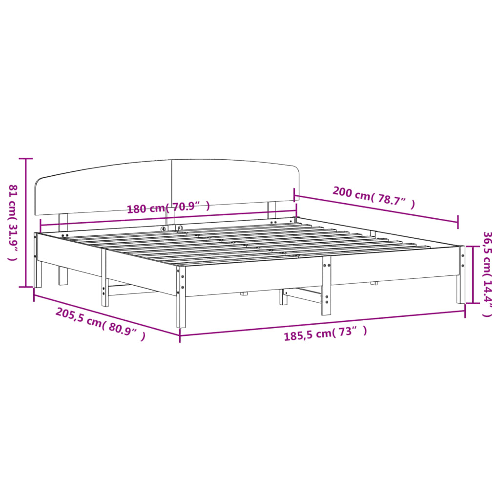 vidaXL Posteljni okvir brez vzmetnice bel 180x200 cm trdna borovina