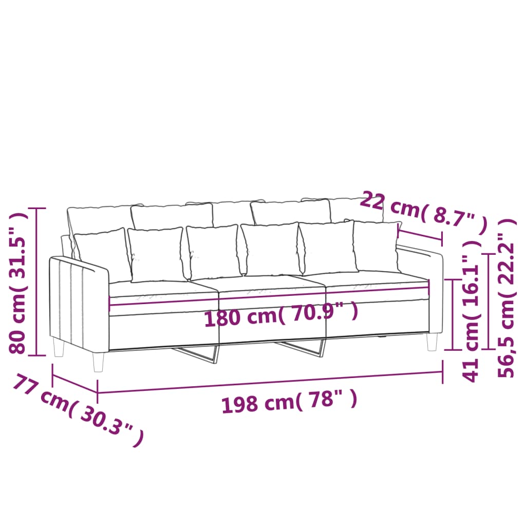 vidaXL Trosed svetlo siv 180 cm žamet