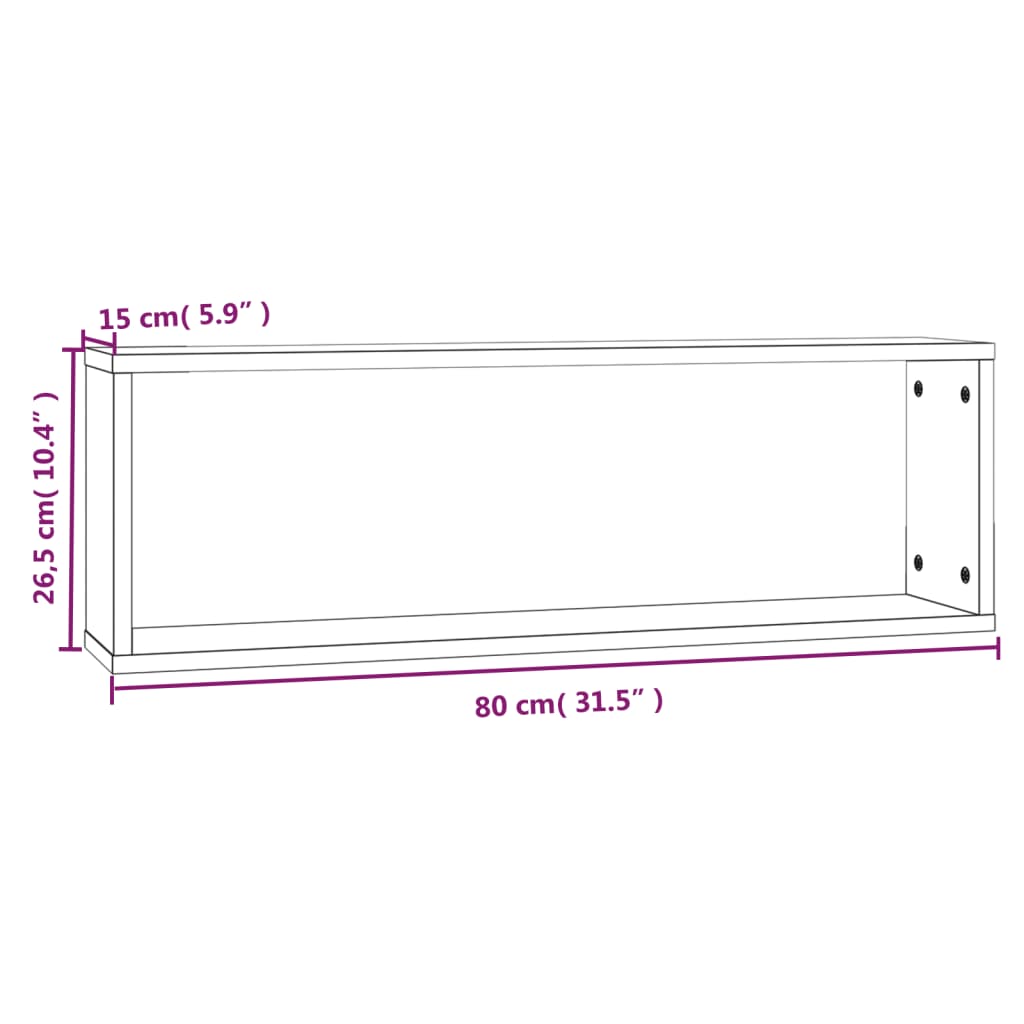 vidaXL Stenske kockaste police 4 kosi rjav hrast 80x15x26,5cm inž. les