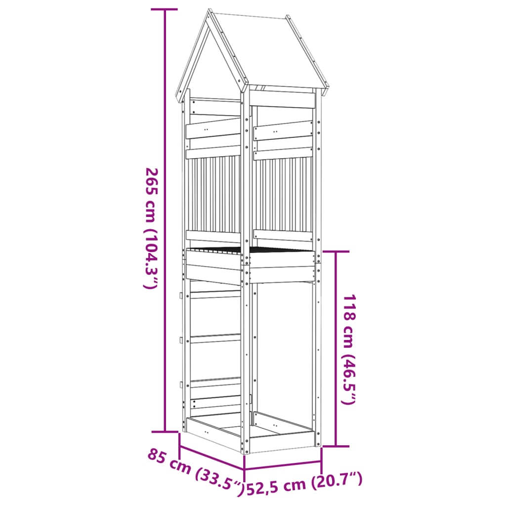 vidaXL Igralni stolp 85x52,5x265 cm trden les douglas