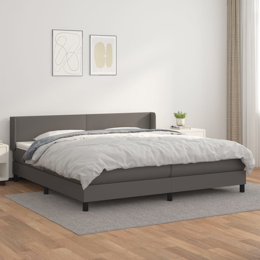 vidaXL Box spring postelja z vzmetnico siva 200x200 cm umetno usnje