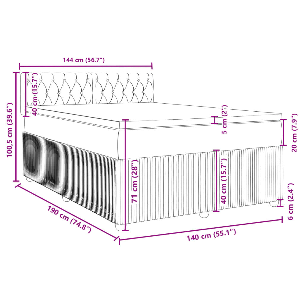 vidaXL Box spring postelja z vzmetnico krem 140x190 cm blago