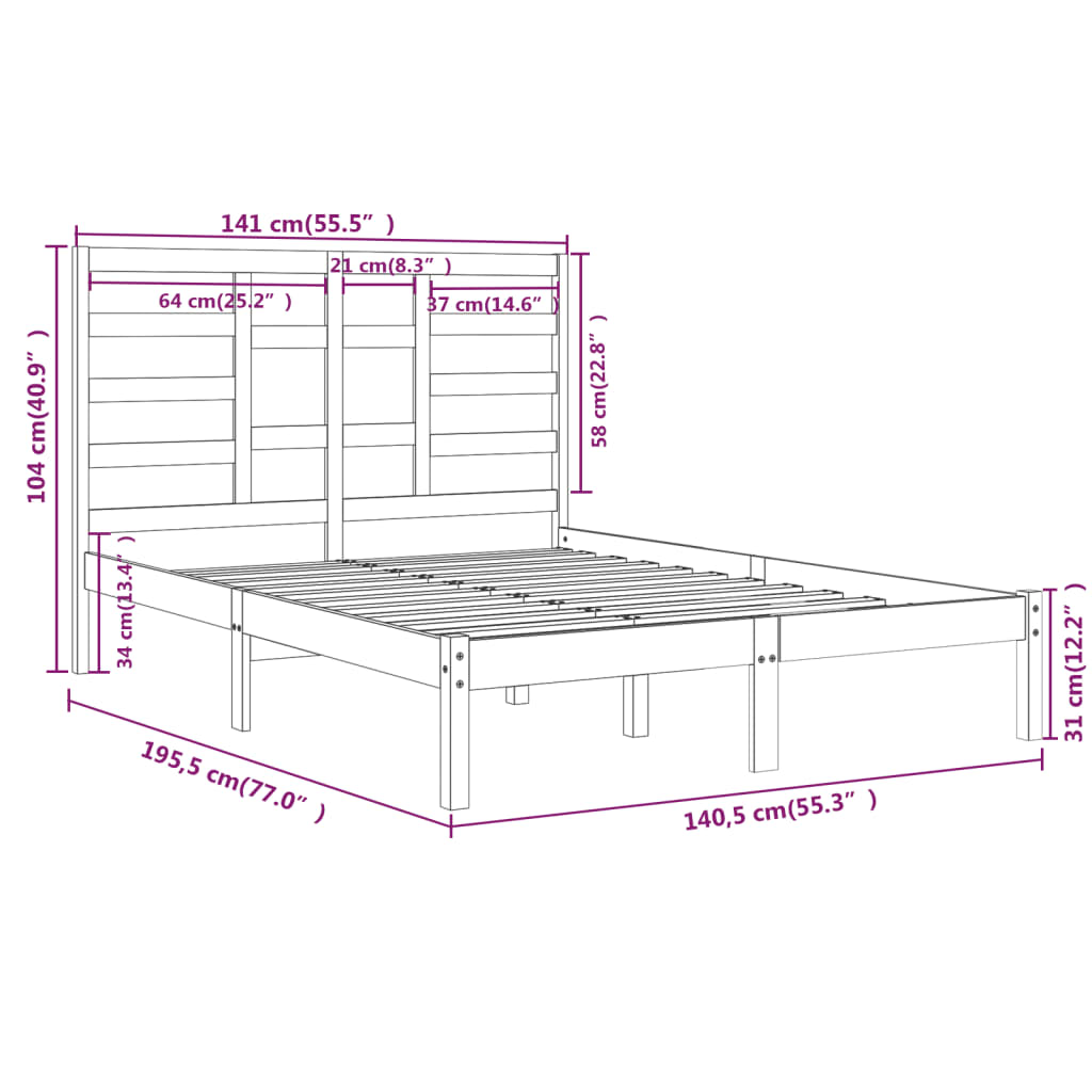 vidaXL Posteljni okvir bel iz trdnega lesa 135x190 cm