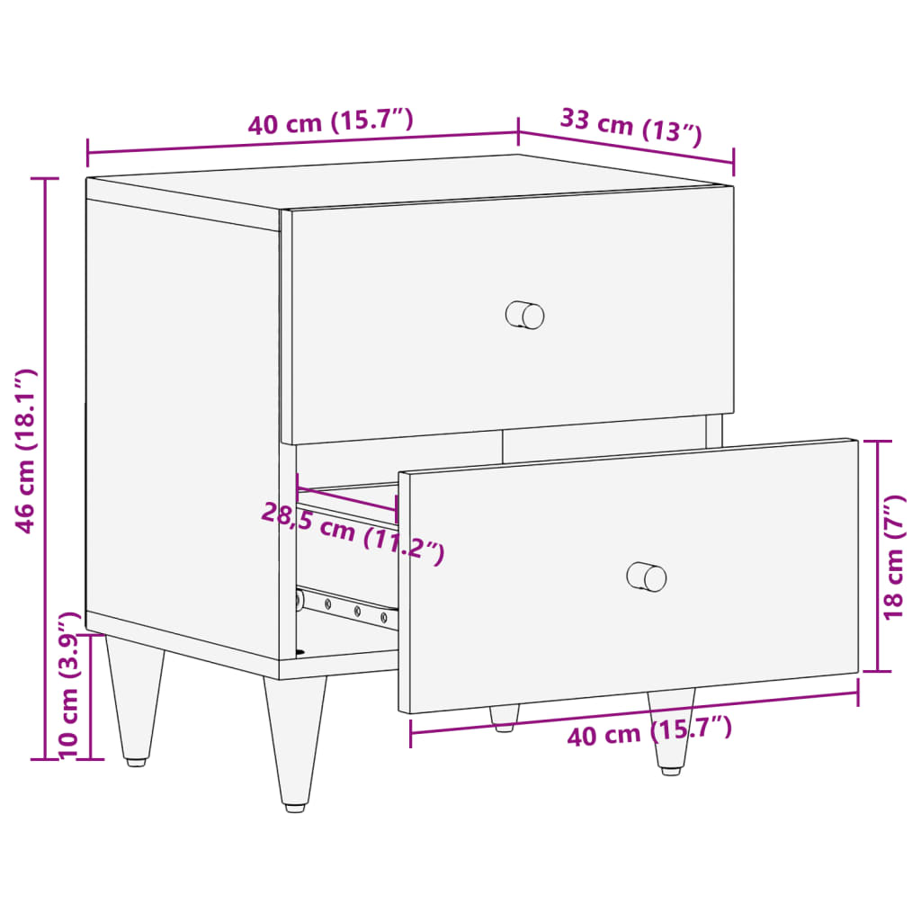 vidaXL Nočna omarica 2 kosa 40x33x46 cm trdna borovina