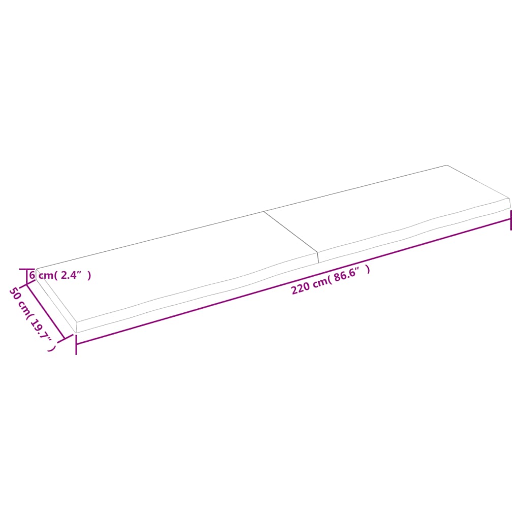 vidaXL Kopalniški pult 220x50x(2-6) cm neobdelan trden les