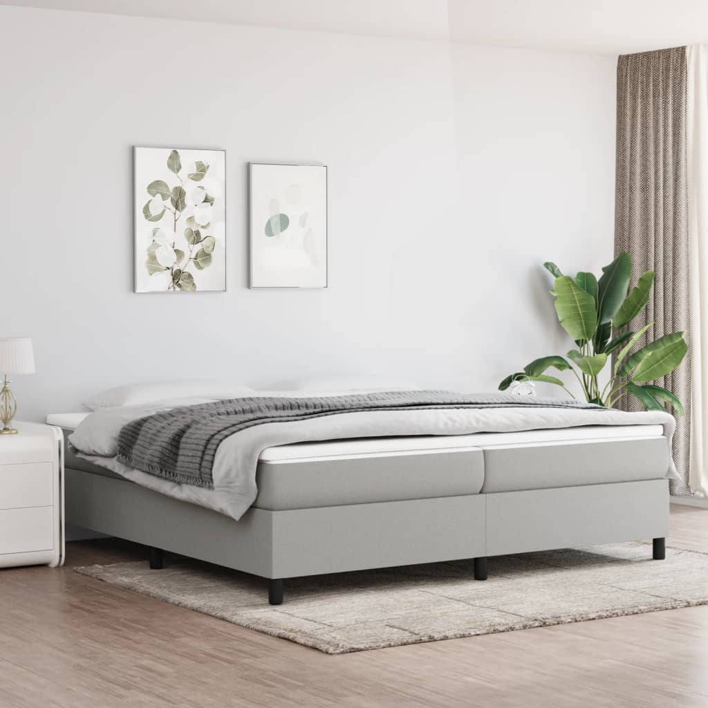 vidaXL Box spring postelja z vzmetnico svetlo siva 200x200 cm blago