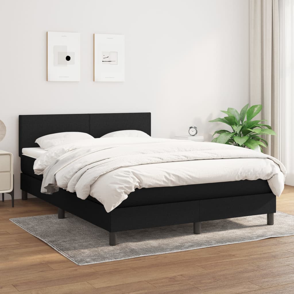 vidaXL Box spring postelja z vzmetnico črna 140x200 cm blago