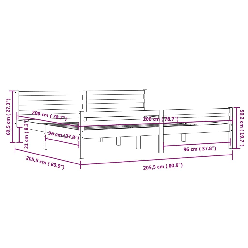 vidaXL Posteljni okvir medeno rjav iz trdnega lesa 200x200 cm