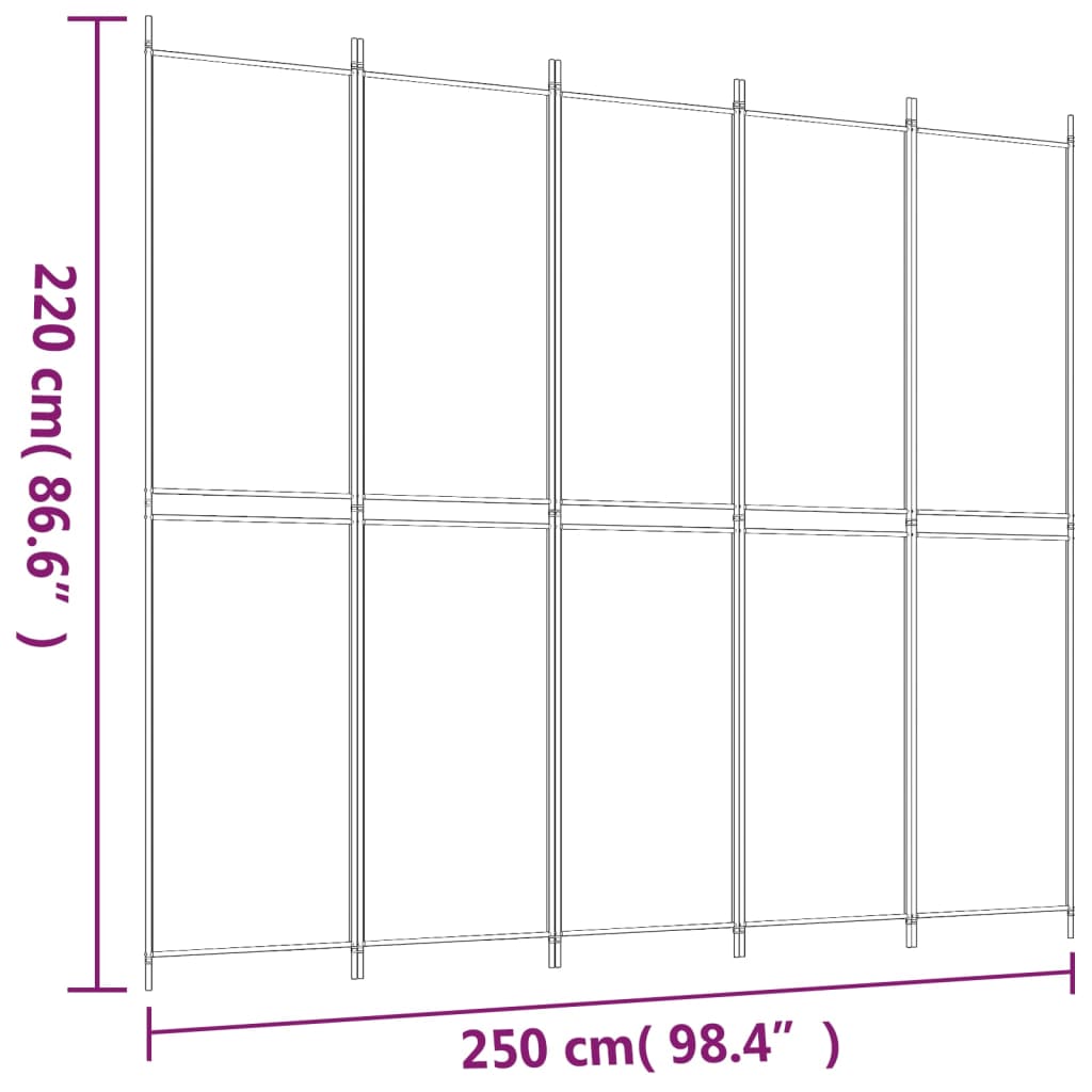 vidaXL Paravan 5-delni 250x220 cm črno blago