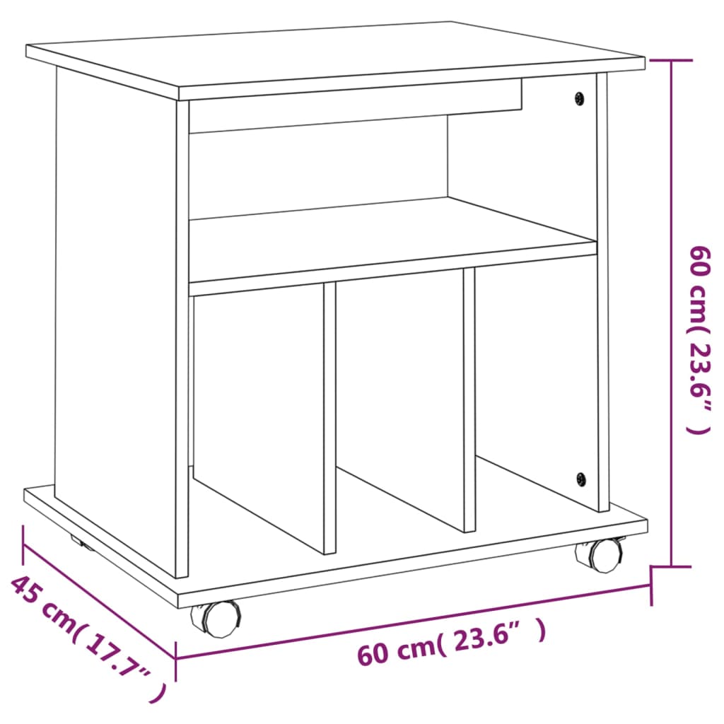 vidaXL Omarica na kolesih dimljeni hrast 60x45x60 cm inženirski les