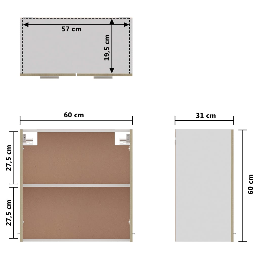 vidaXL Viseča omarica sonoma hrast 60x31x60 cm iverna plošča