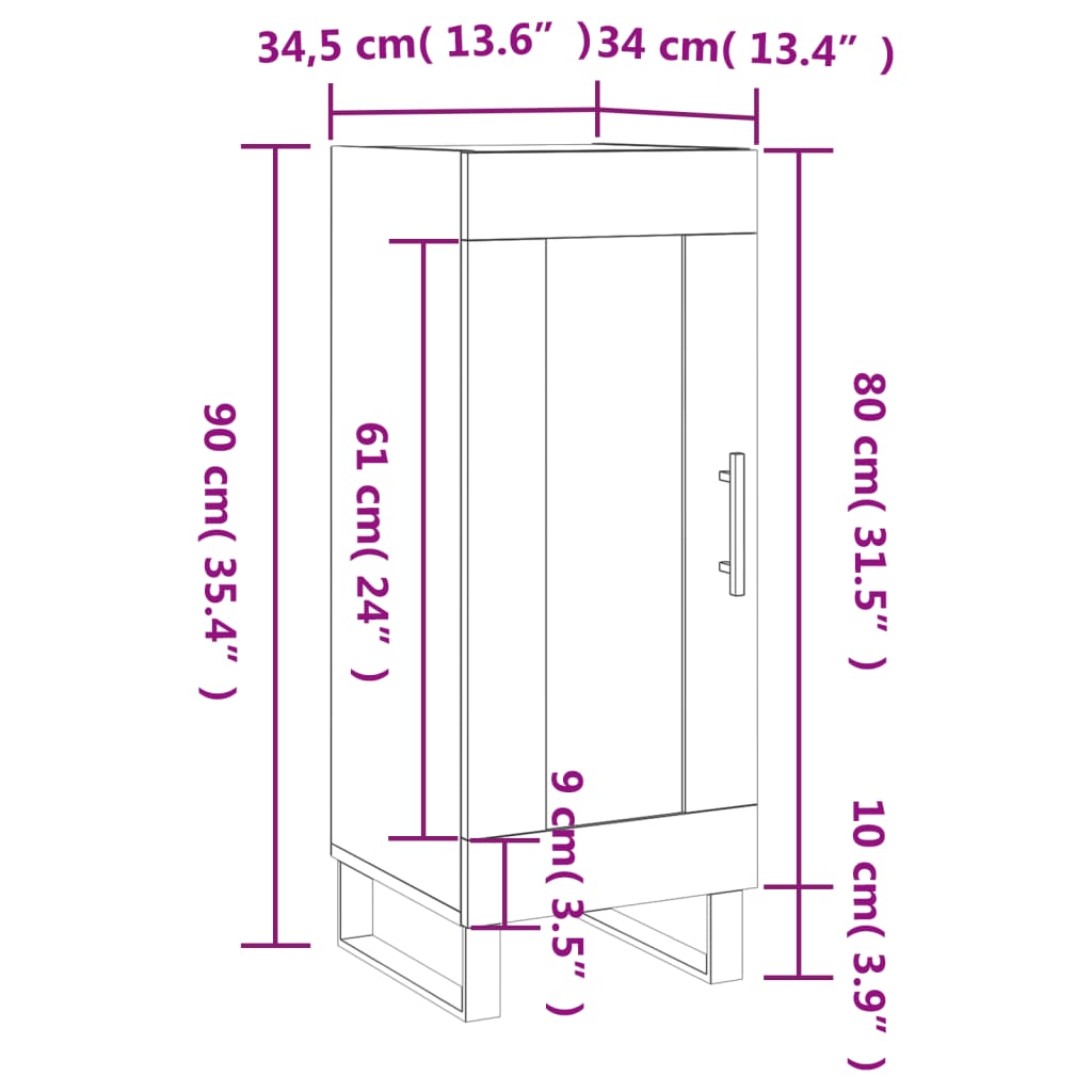 vidaXL Komoda bela 34,5x34x90 cm inženirski les