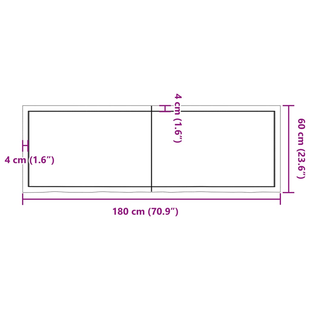 vidaXL Kopalniški pult 180x60x(2-6) cm neobdelan trden les