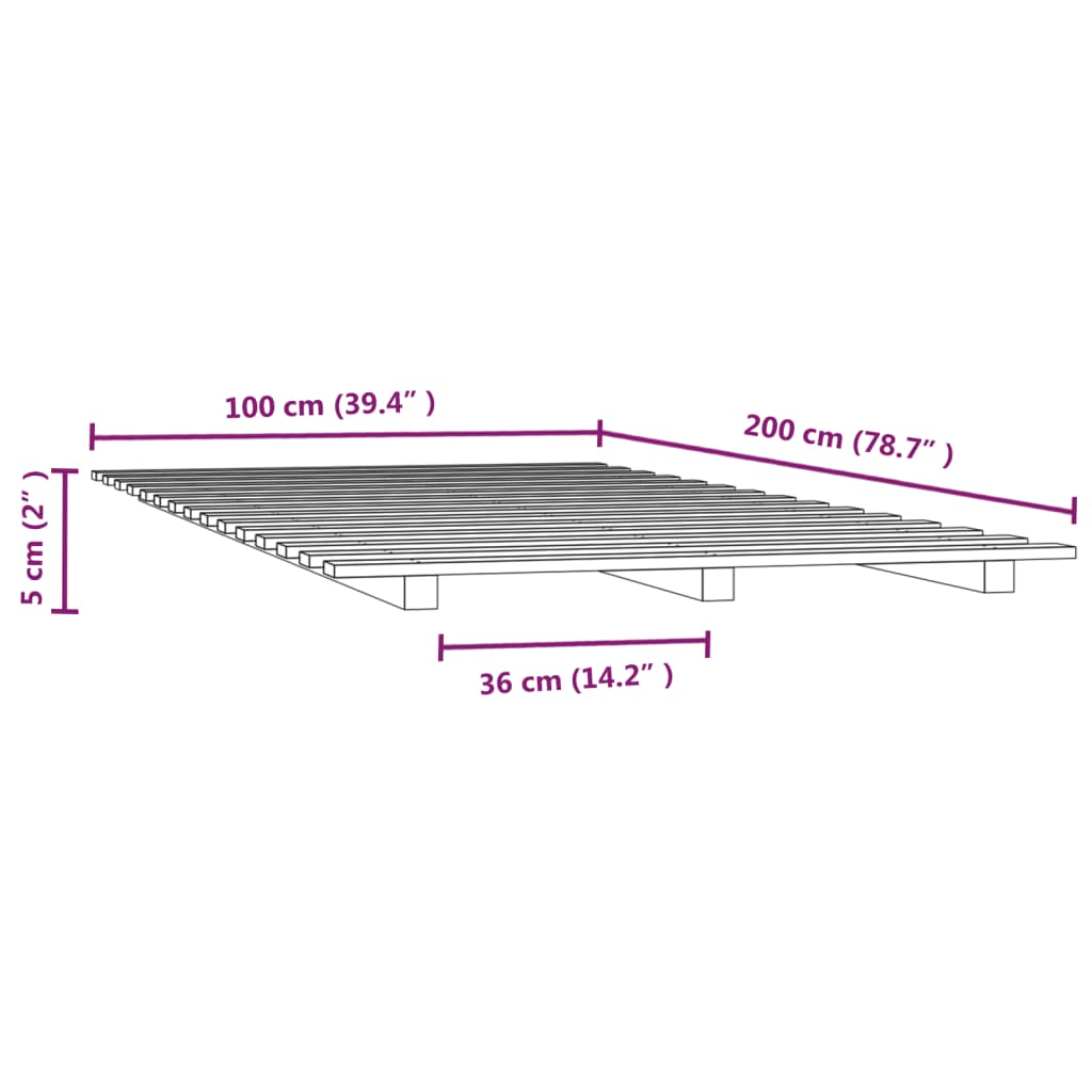 vidaXL Posteljni okvir črn 100x200 cm trdna borovina