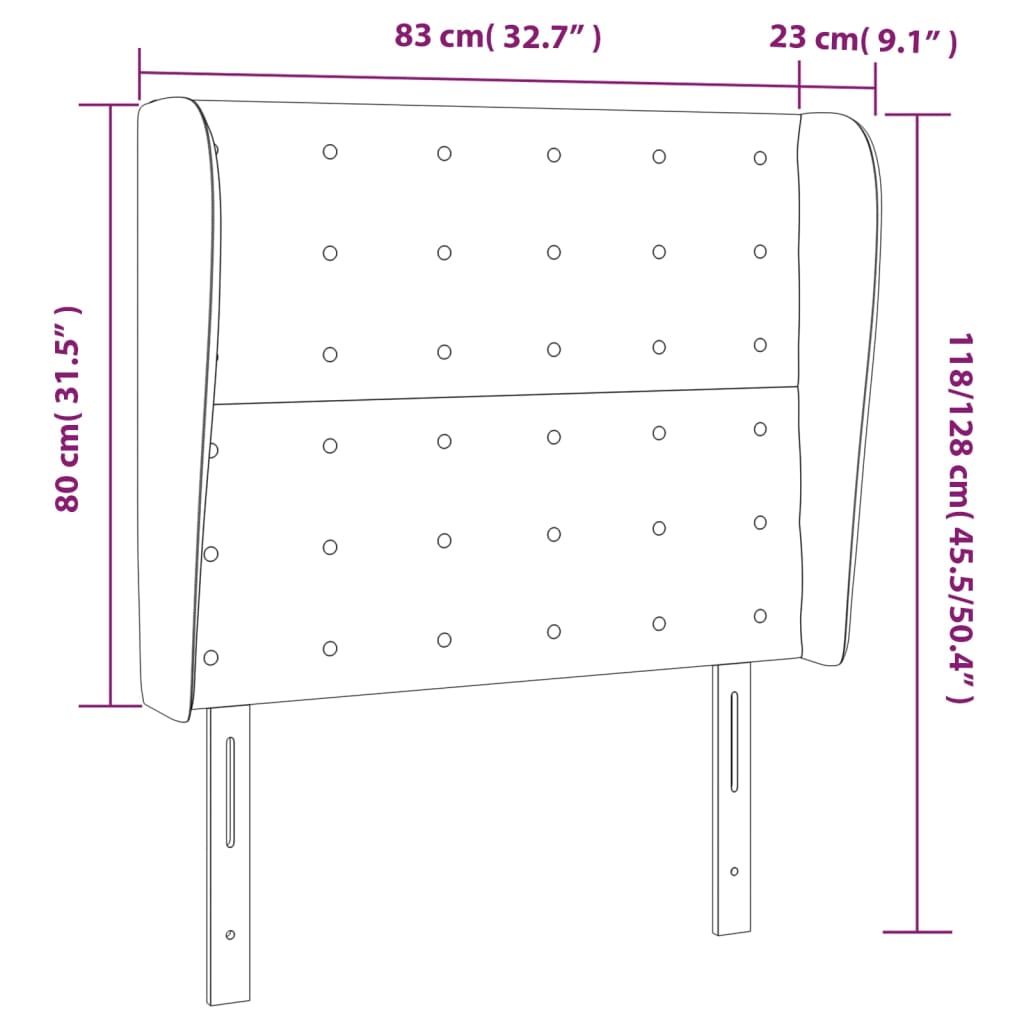 vidaXL Vzglavje z ušesi črno 83x23x118/128 cm umetno usnje