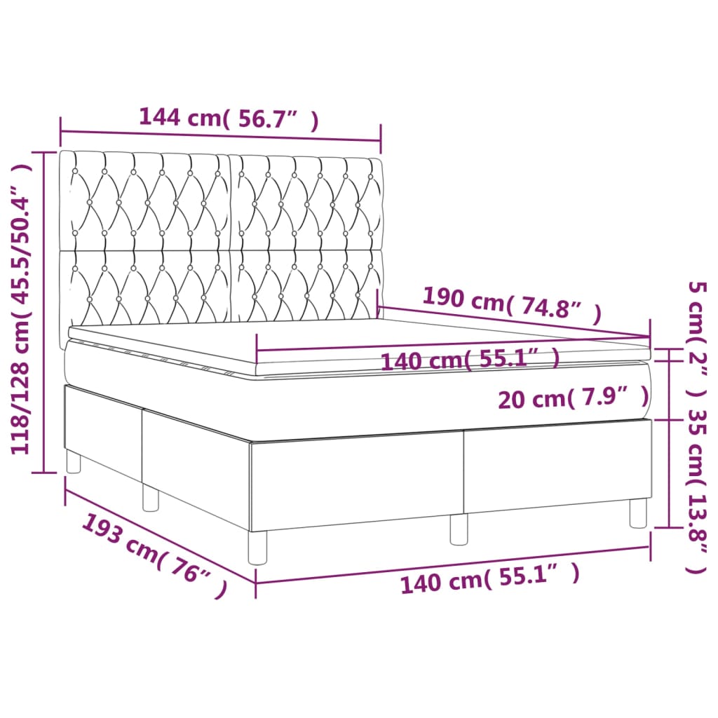 vidaXL Box spring postelja z vzmetnico LED modra 140x190 cm blago