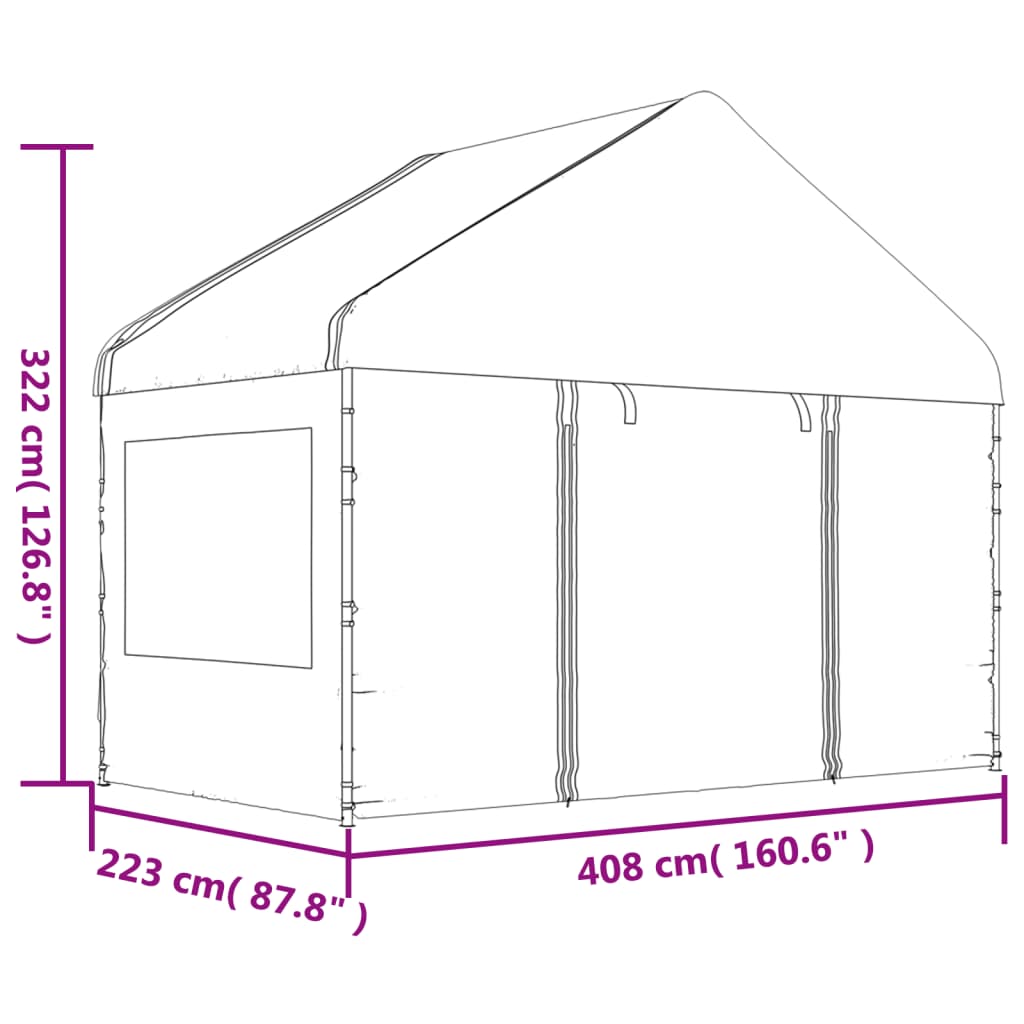 vidaXL Paviljon s streho bel 8,92x4,08x3,22 m polietilen