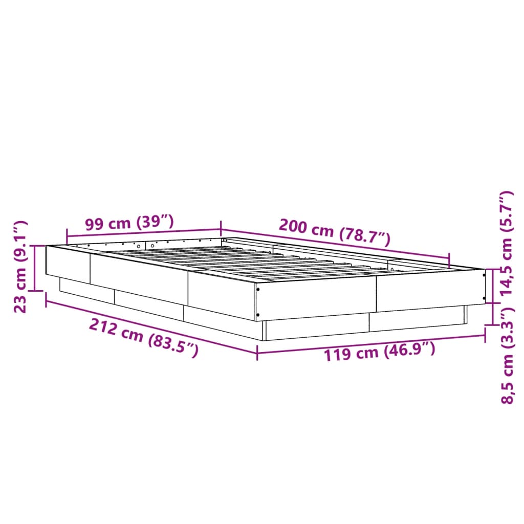 vidaXL Posteljni okvir betonsko siv 100x200 cm inženirski les