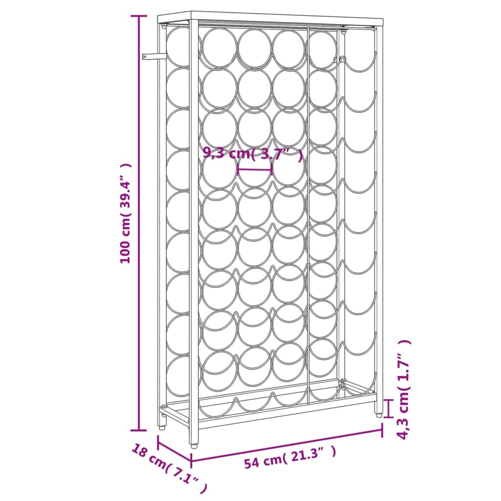 vidaXL Vinsko stojalo za 45 steklenic črno 54x18x100 cm kovano železo