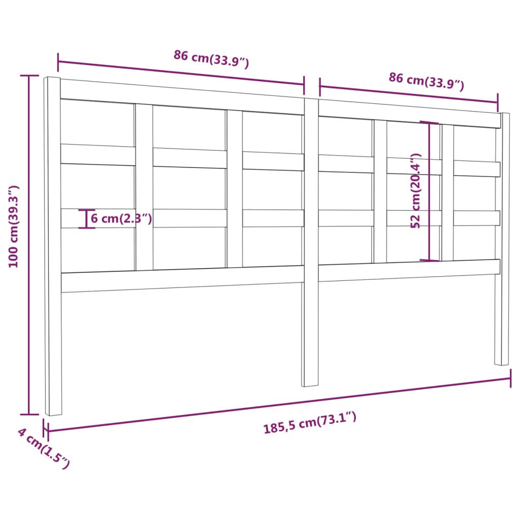 vidaXL Posteljno vzglavje 185,5x4x100 cm trdna borovina