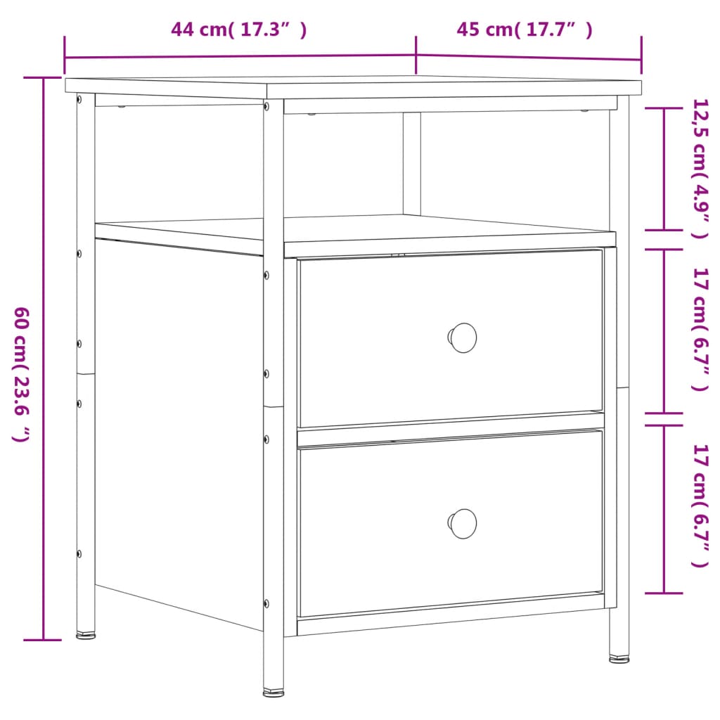 vidaXL Nočna omarica 2 kosa rjavi hrast 44x45x60 cm inženirski les