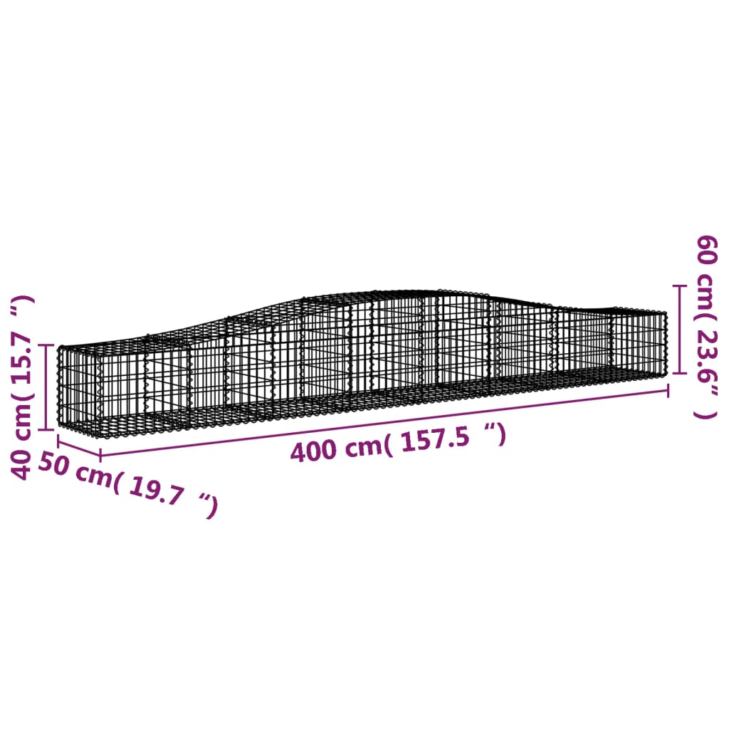 vidaXL Obokane gabion košare 2 kosa 400x50x40/60 cm pocinkano železo