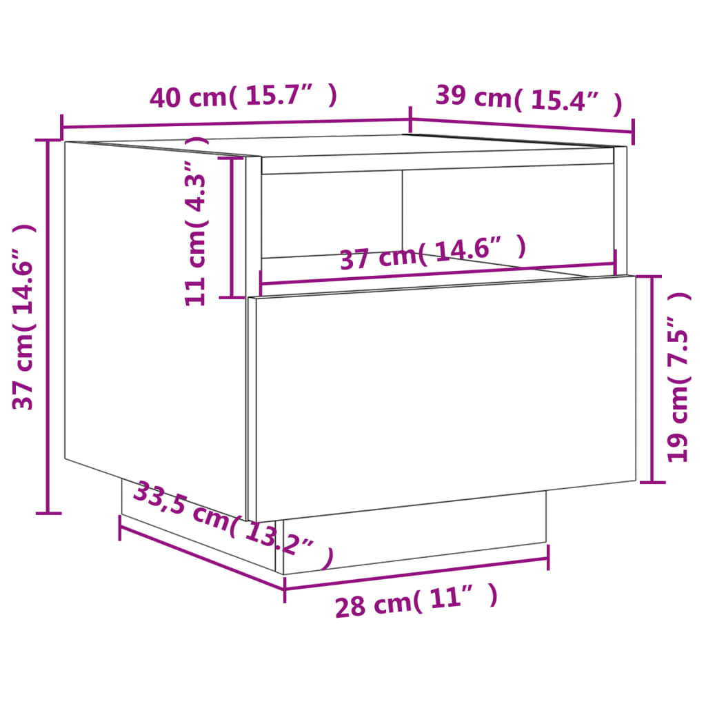 vidaXL Nočna omarica z LED lučkami siva sonoma 40x39x37 cm