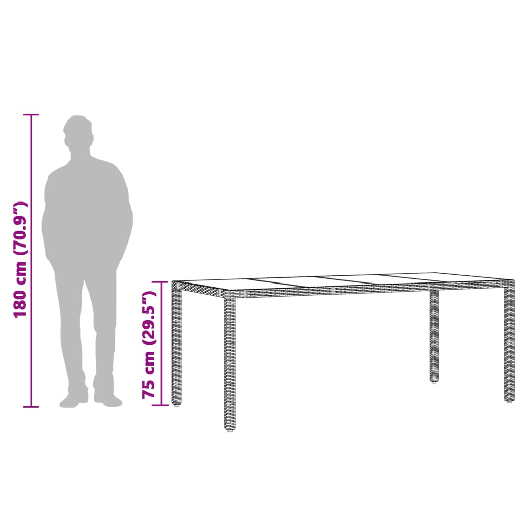 vidaXL Vrtna miza s stekleno ploščo rjava 90x90x75 cm poli ratan