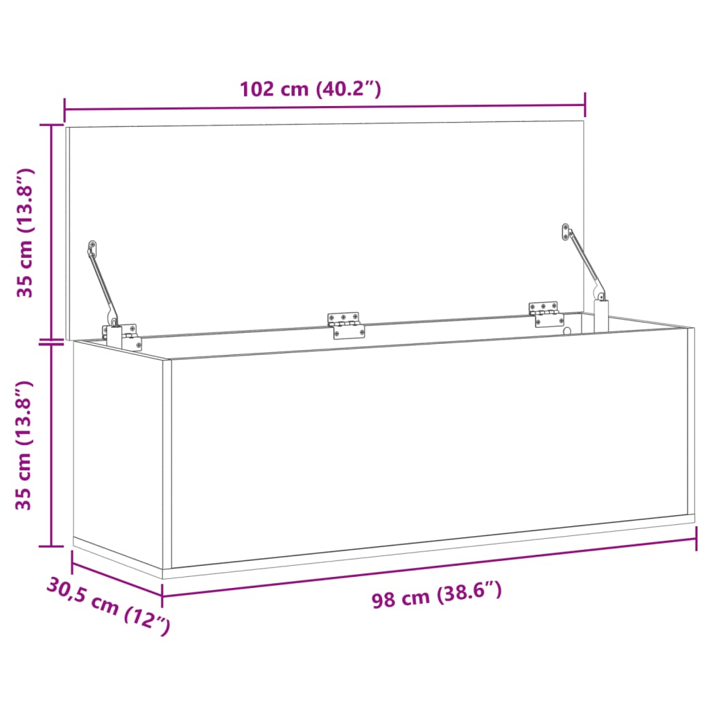 vidaXL Škatla za shranjevanje dimljen hrast 102x35x35cm inženirski les