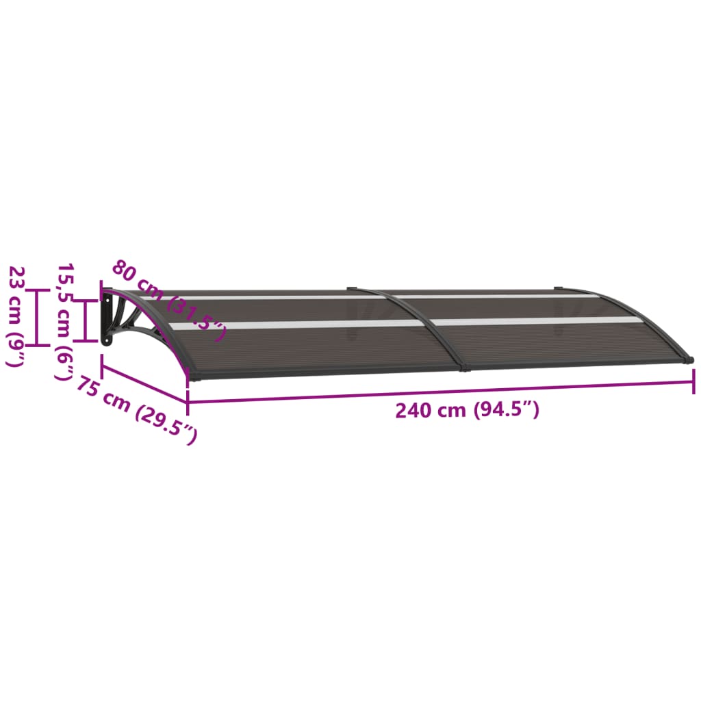 vidaXL Nadstrešek za vrata črn 240x75 cm PC