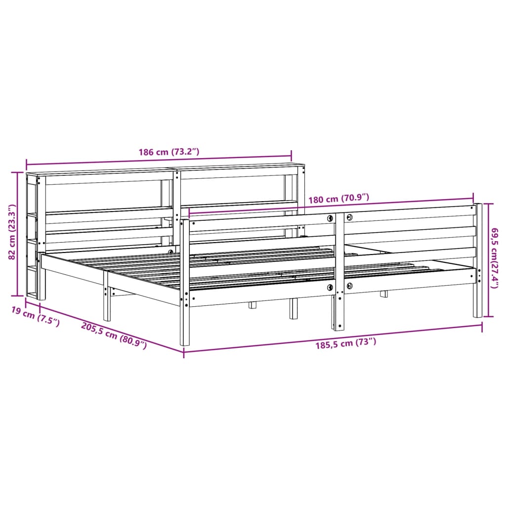 vidaXL Posteljni okvir brez vzmetnice bel 180x200 cm trdna borovina