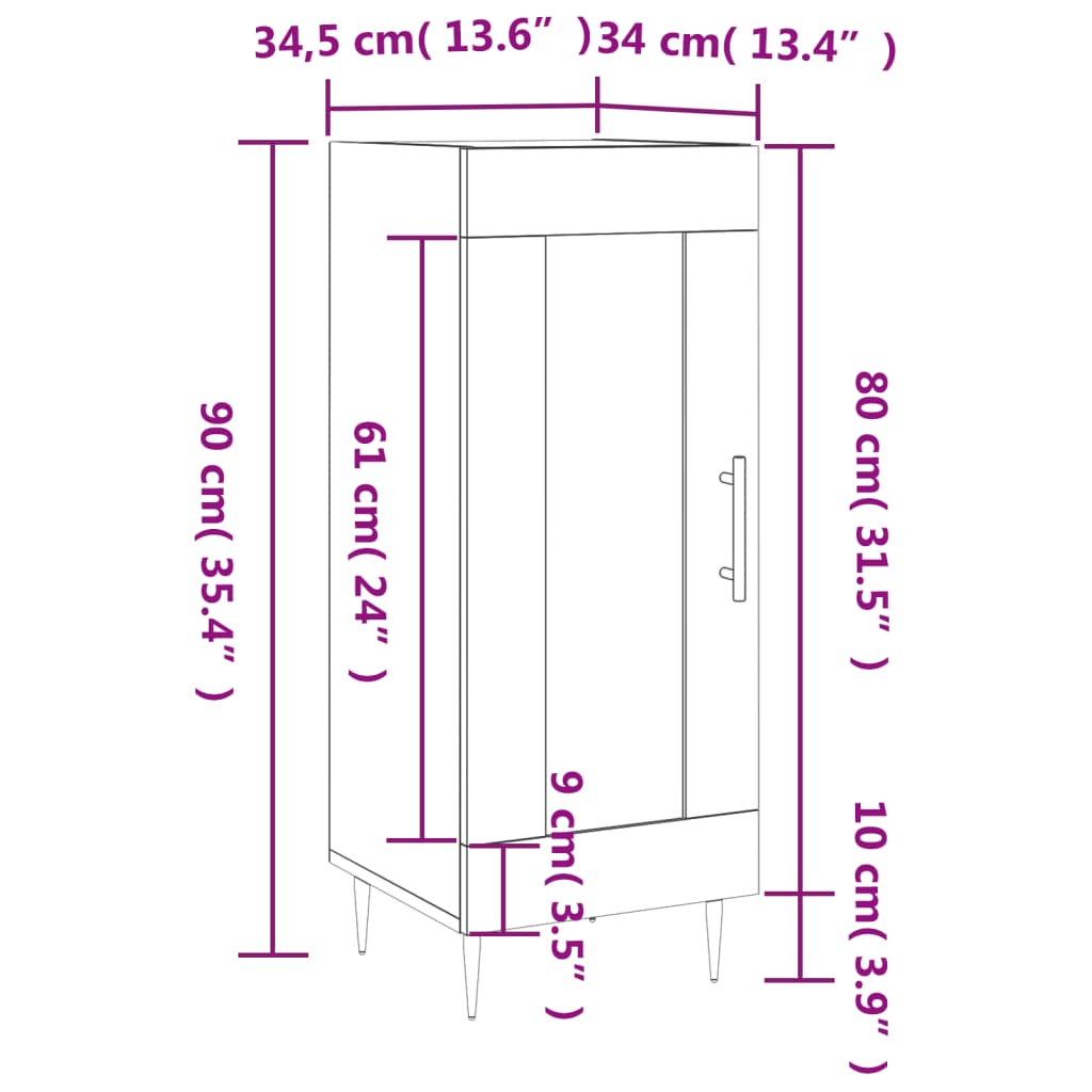 vidaXL Komoda dimljeni hrast 34,5x34x90 cm inženirski les