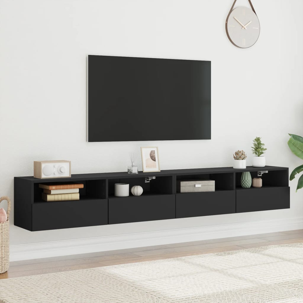 vidaXL Stenske TV omarice 2 kosa črne 100x30x30 cm inženirski les