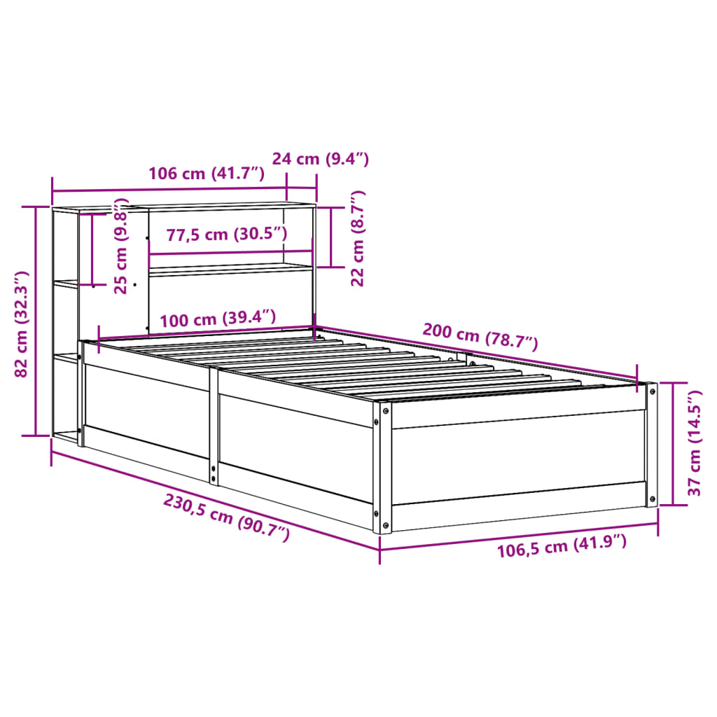 vidaXL Posteljni okvir brez vzmetnice bel 100x200 cm trdna borovina