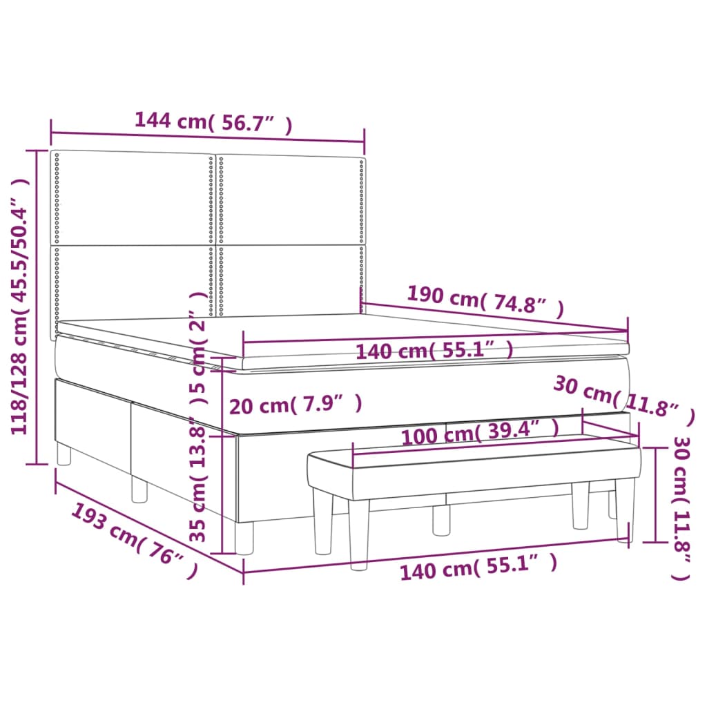 vidaXL Box spring postelja z vzmetnico kapučino 140x190cm umetno usnje